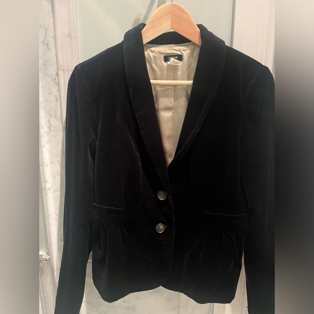 JCrew blue velvet blazer, size 8, slight peplum